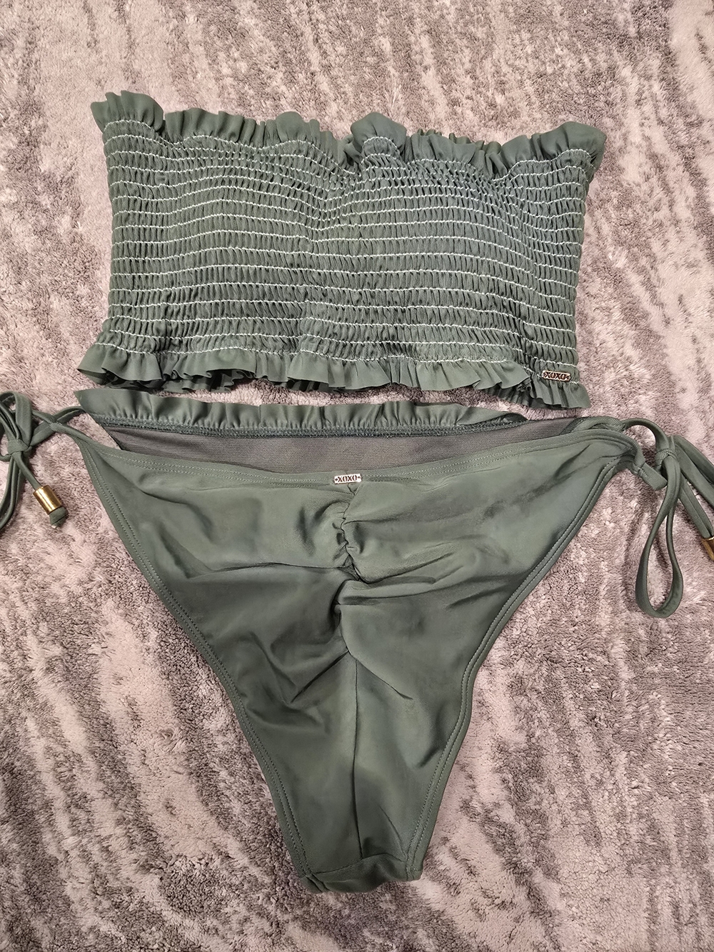 XOXO Olive Green Smocked Bandeau Bikini Set